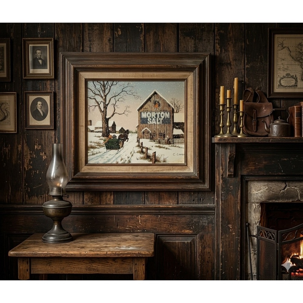C. Carson Morton Salt Barn Winter Sleigh Scene Framed Canvas Art
